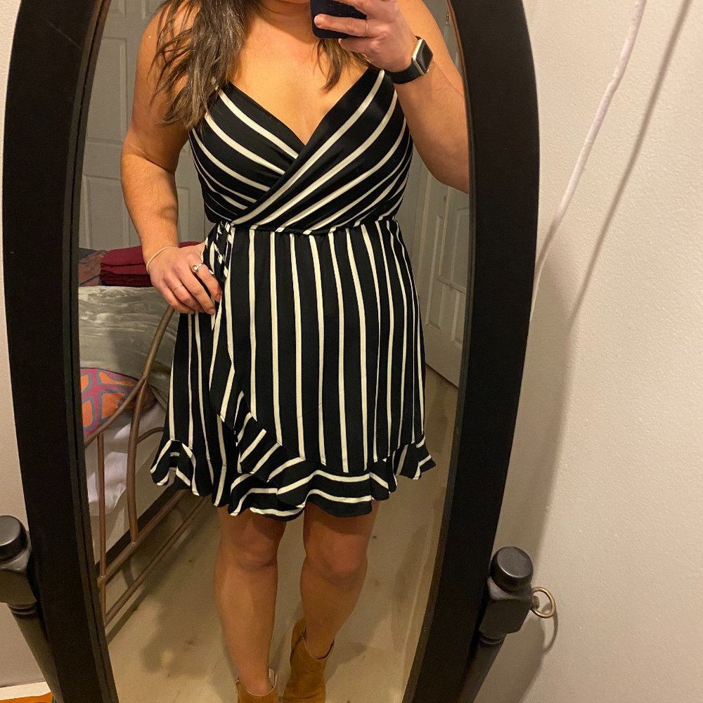 Francesca’s Blue Rain Black & White Stripe Dress
